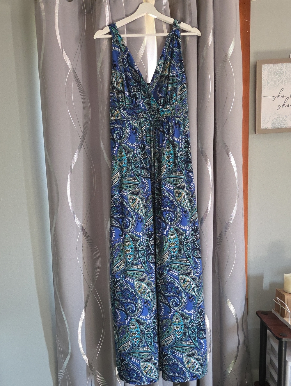Christine Blue Paisley V-Neck Maxi Dress 2X